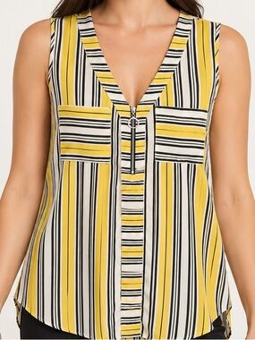 Persaya Yellow White Black Striped Sleeveless V-Neck Camisole